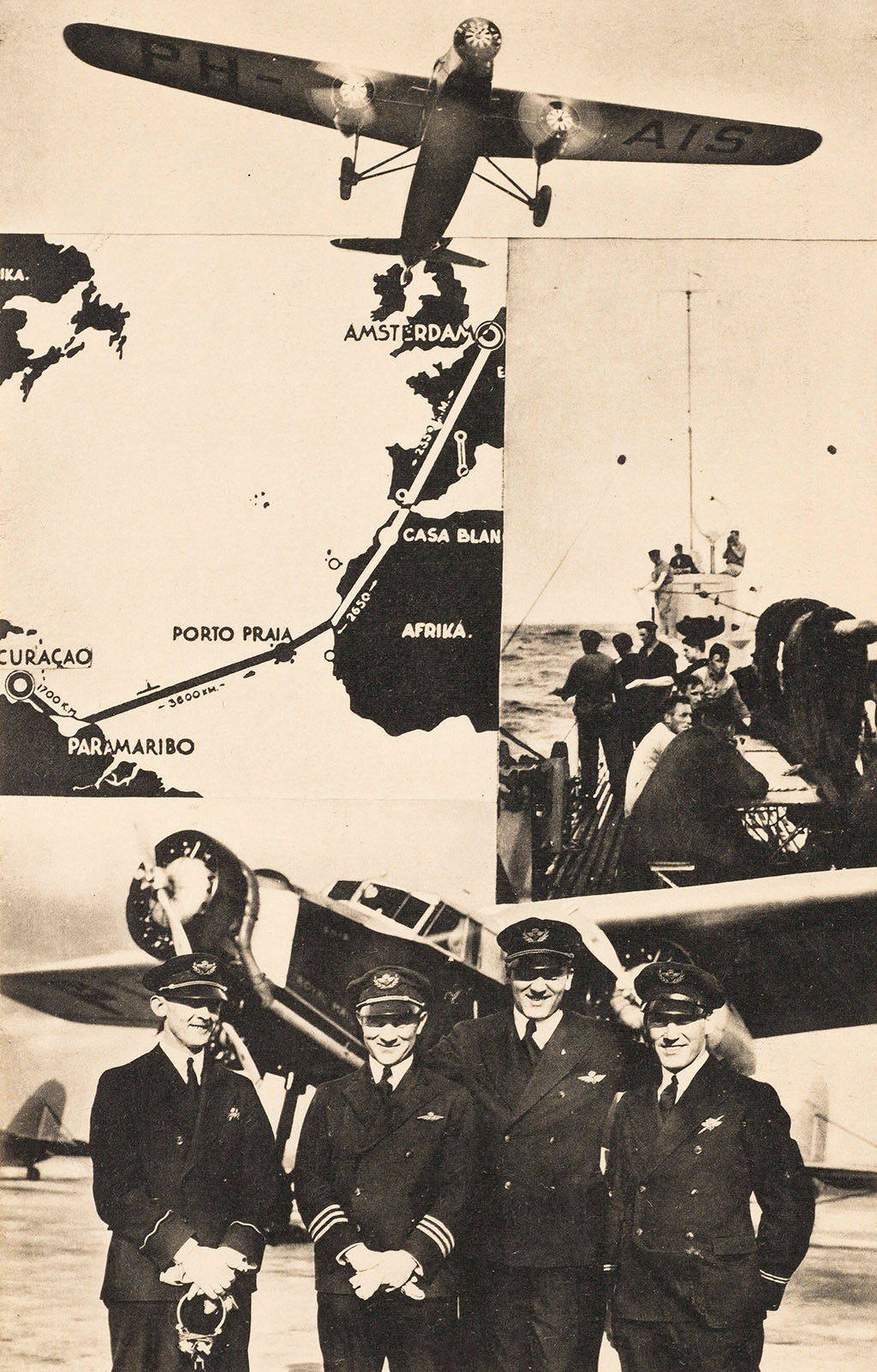 Translation: The Snip – Map of the voyage of the Snip – The crew of the K-XVIII is waiting. Below: Crew of the Snip